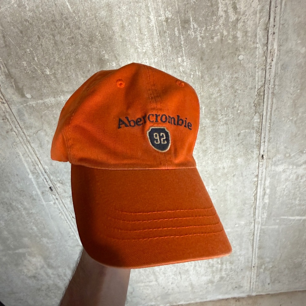 Abercrombie & Fitch Mens Orange Embroidered Logo Hat Leather Strap Baseball Cap